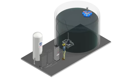 O2 installation with submerged Ventoxal and floating Turboxal mixer